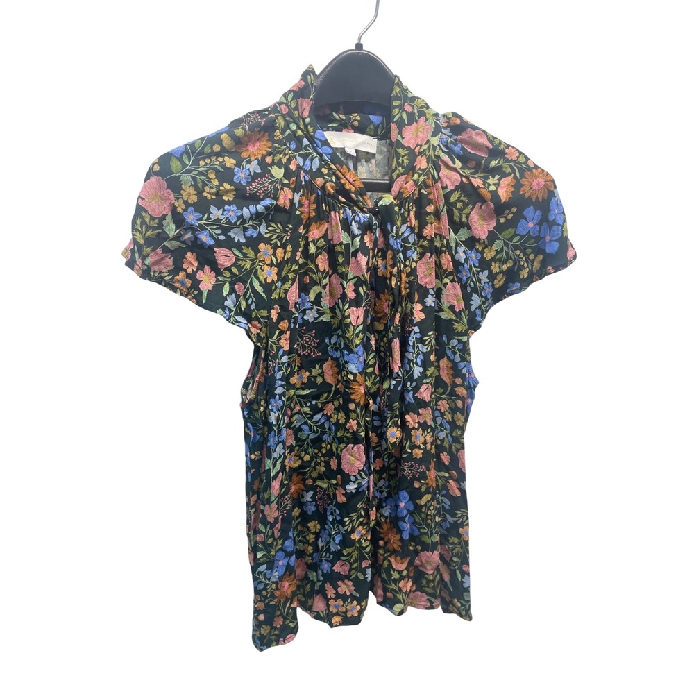 Corey Lynn Calter Corinne Floral Puff Sleeve Blouse Black Pink Blue Medium - Picture 4 of 5